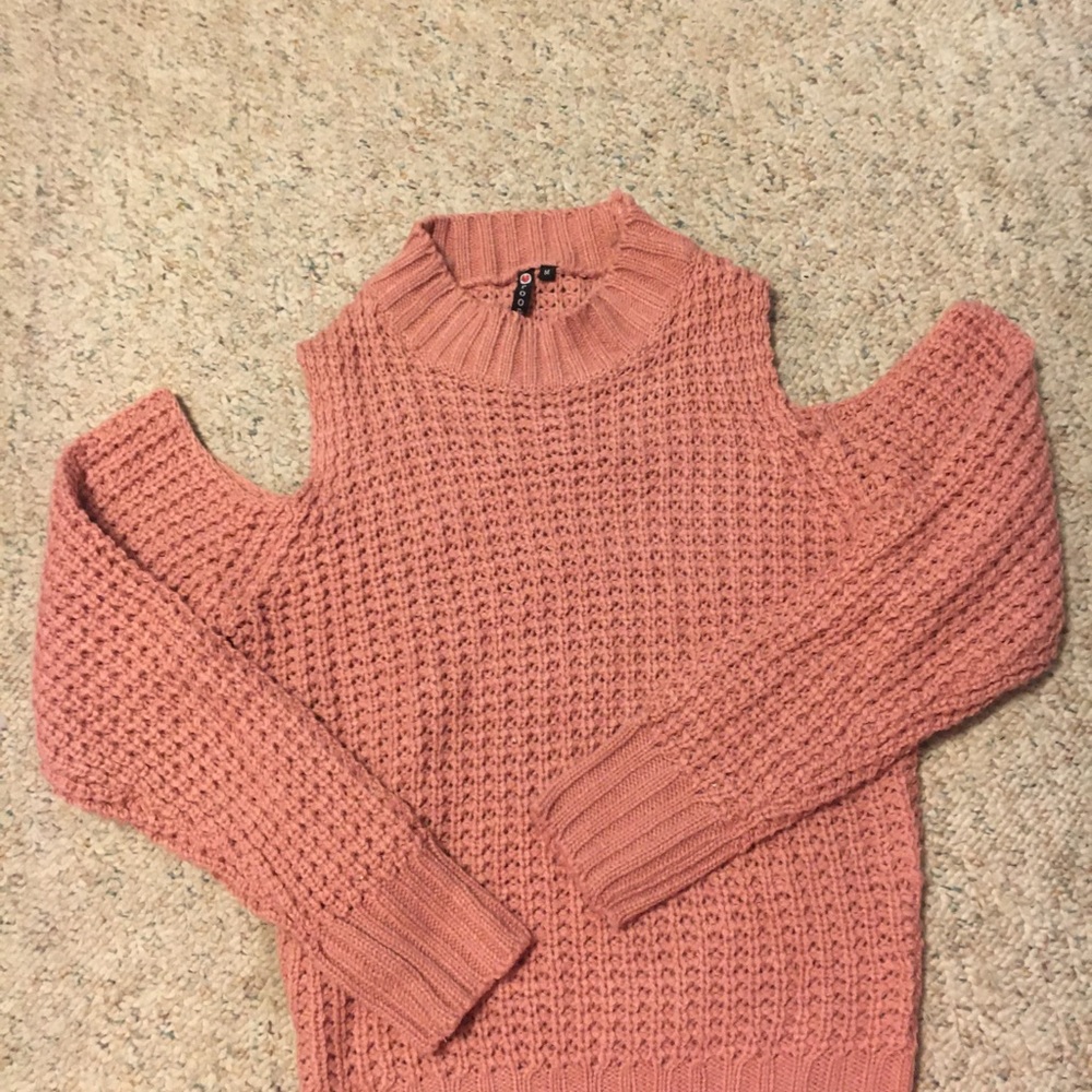 Poof mauve open shoulder sweater